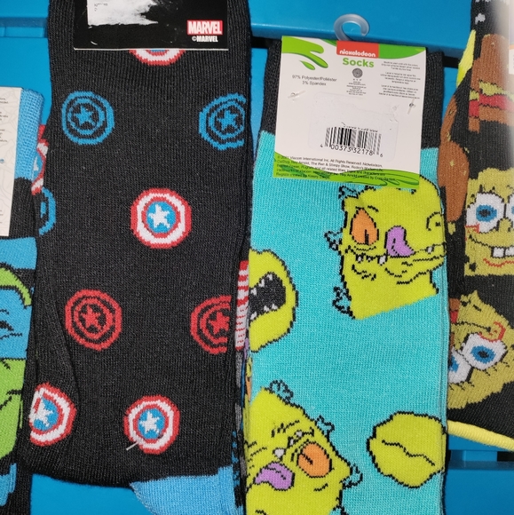 Marvel & Nick | 5 Packs Cartoon Socks Ninja Turtles, Marvel, SpongeBob, Rugrats - Picture 3 of 4